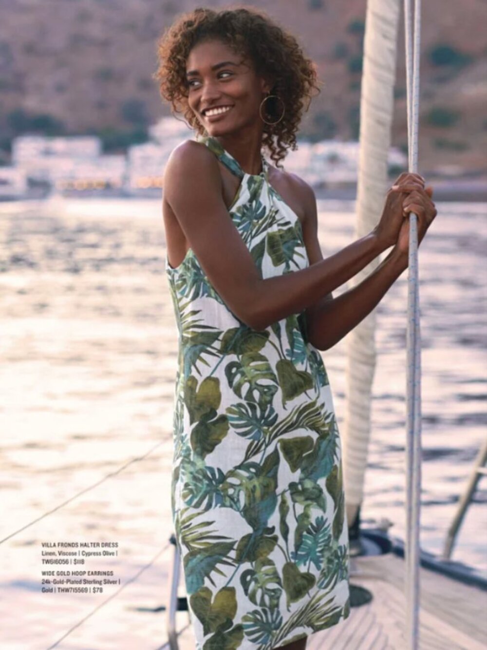 Tommy Bahama Tropical Villa Fronds Linen Halter Dress Cypress Olive Size Large